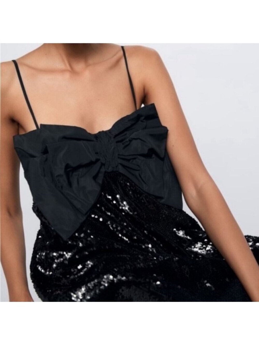 NWT ZARA Bow Sequin Mini Dress Size XS Black - Picture 3 of 13